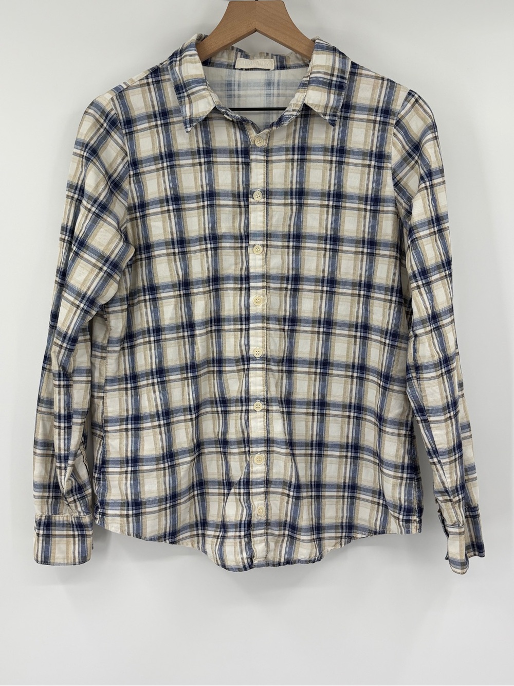 CP Shades Plaid Brushed Cotton Button Down Shirt S Blue Tan Made USA